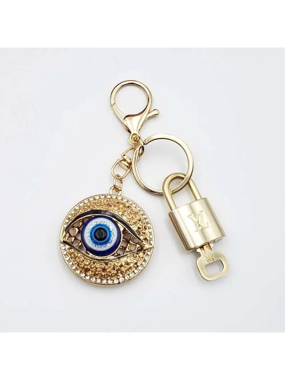 Louis Vuitton Gold Lock 🔒 Authentic LV Key + Unbranded Evil Eye Bag Charm